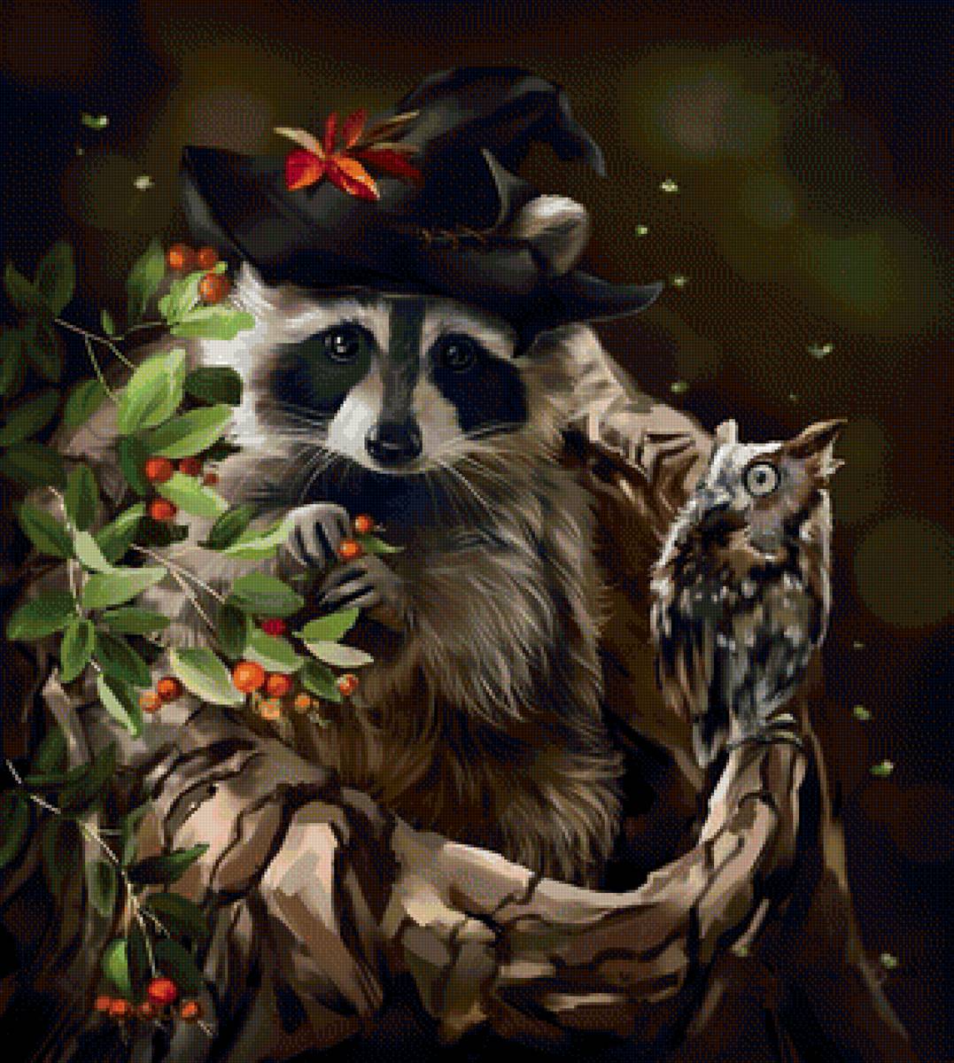 Енот - животные, енот, рисунок - предпросмотр