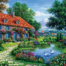 Схема вышивки «Домик у пруда»