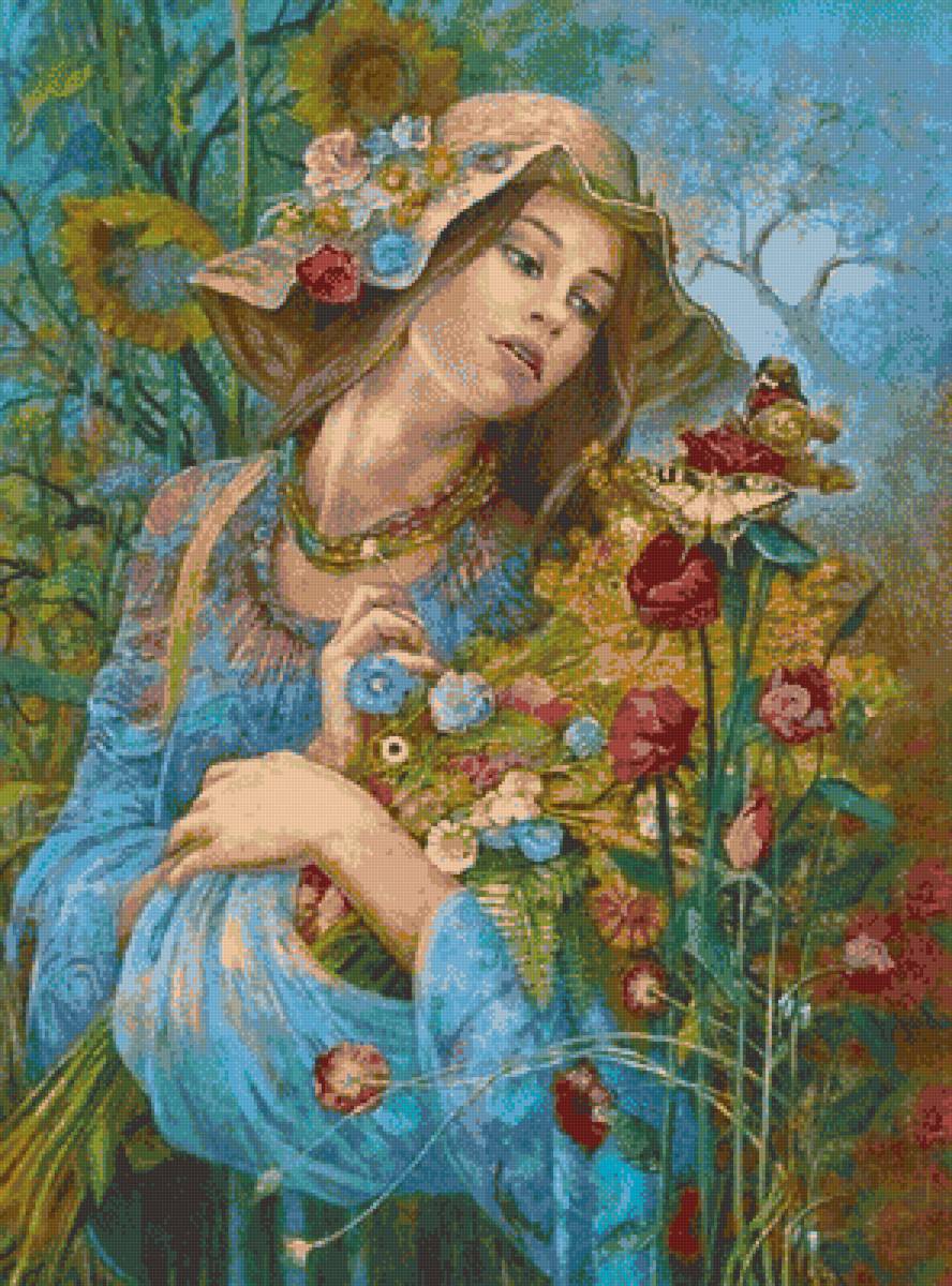 прекрасное лето - цветы, девушка - предпросмотр