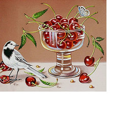 Схема вышивки «Птица и вишня»