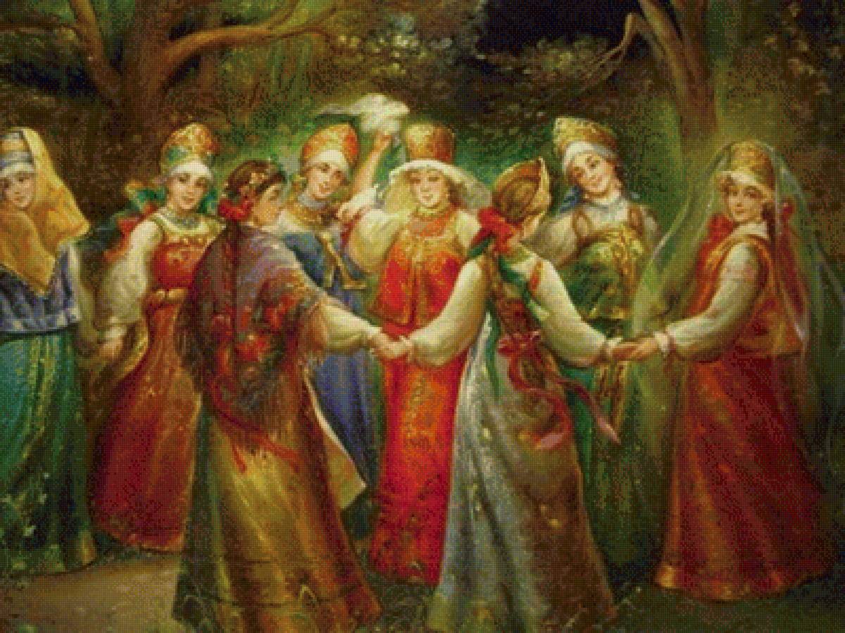 Деревенский праздник - русское, деревня, народные гуляния, сарафан, лес, девушки - предпросмотр