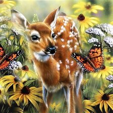 Схема вышивки «олененок и бабочки»