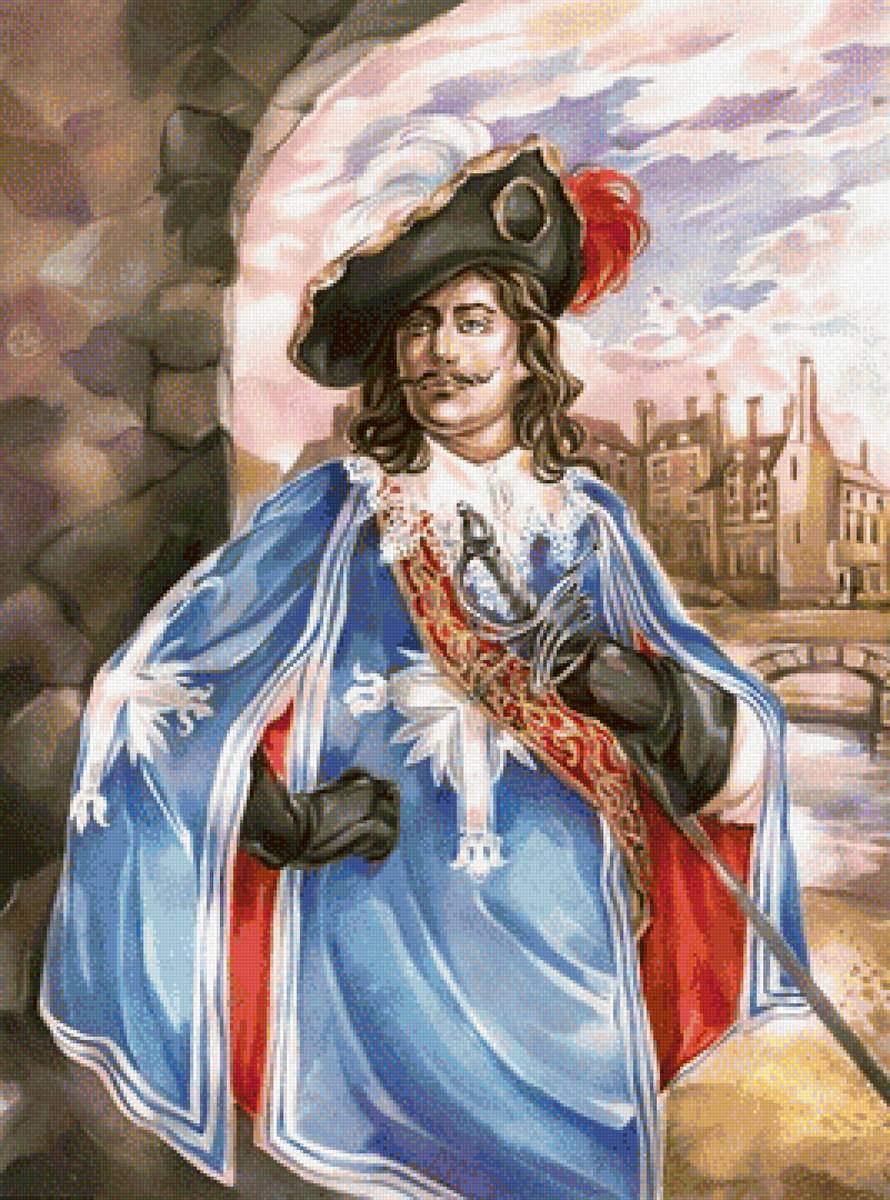 Мушкетёр - здания, портрет мужчины, шляпа, мушкетер, ретро - предпросмотр