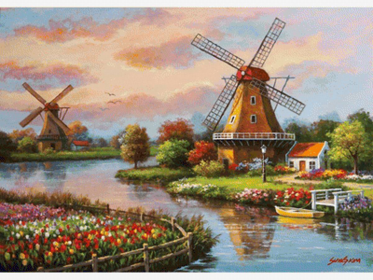 Windmills. - landscapes. - предпросмотр