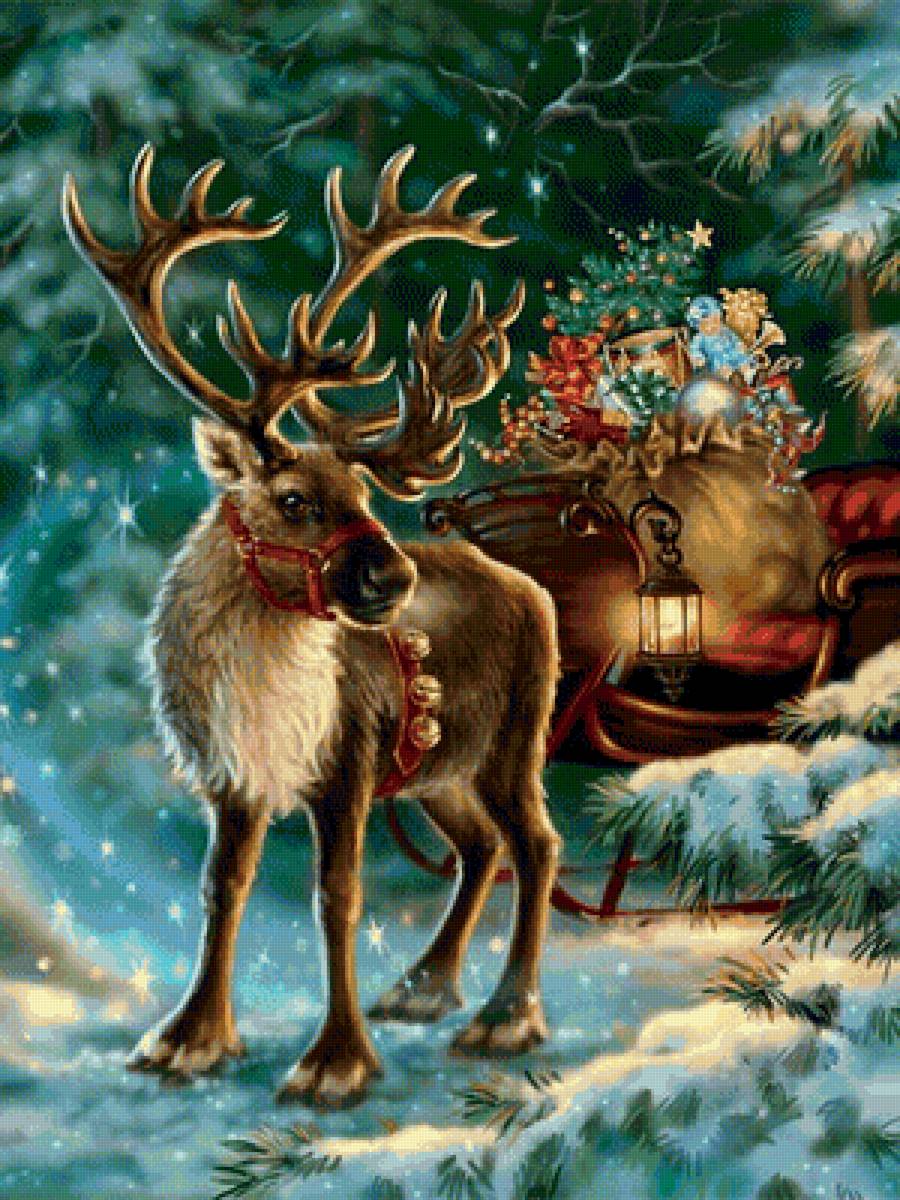 Олень - новый год, зима, снег, олень, рисунок, животные - предпросмотр