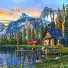 Схема вышивки «Домик у озера»