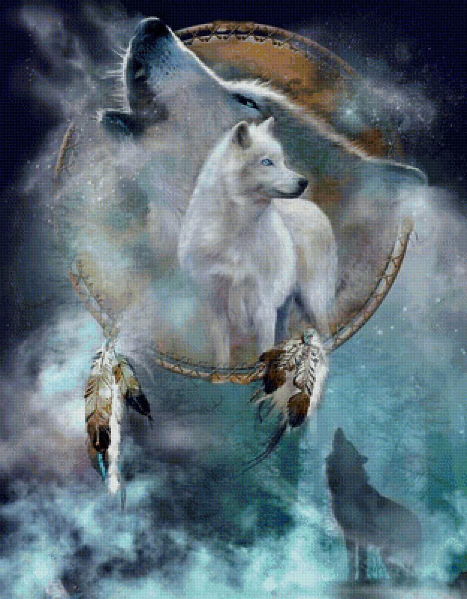 Ловец снов - рисунок, животные, ловец снов, волк, волки - предпросмотр