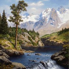 Схема вышивки «Сосна над горным озером»