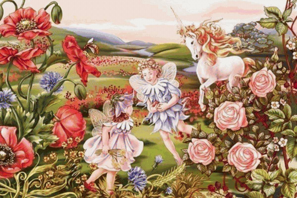 Сказка - цветы, сказка, природа, детское, единорог - предпросмотр