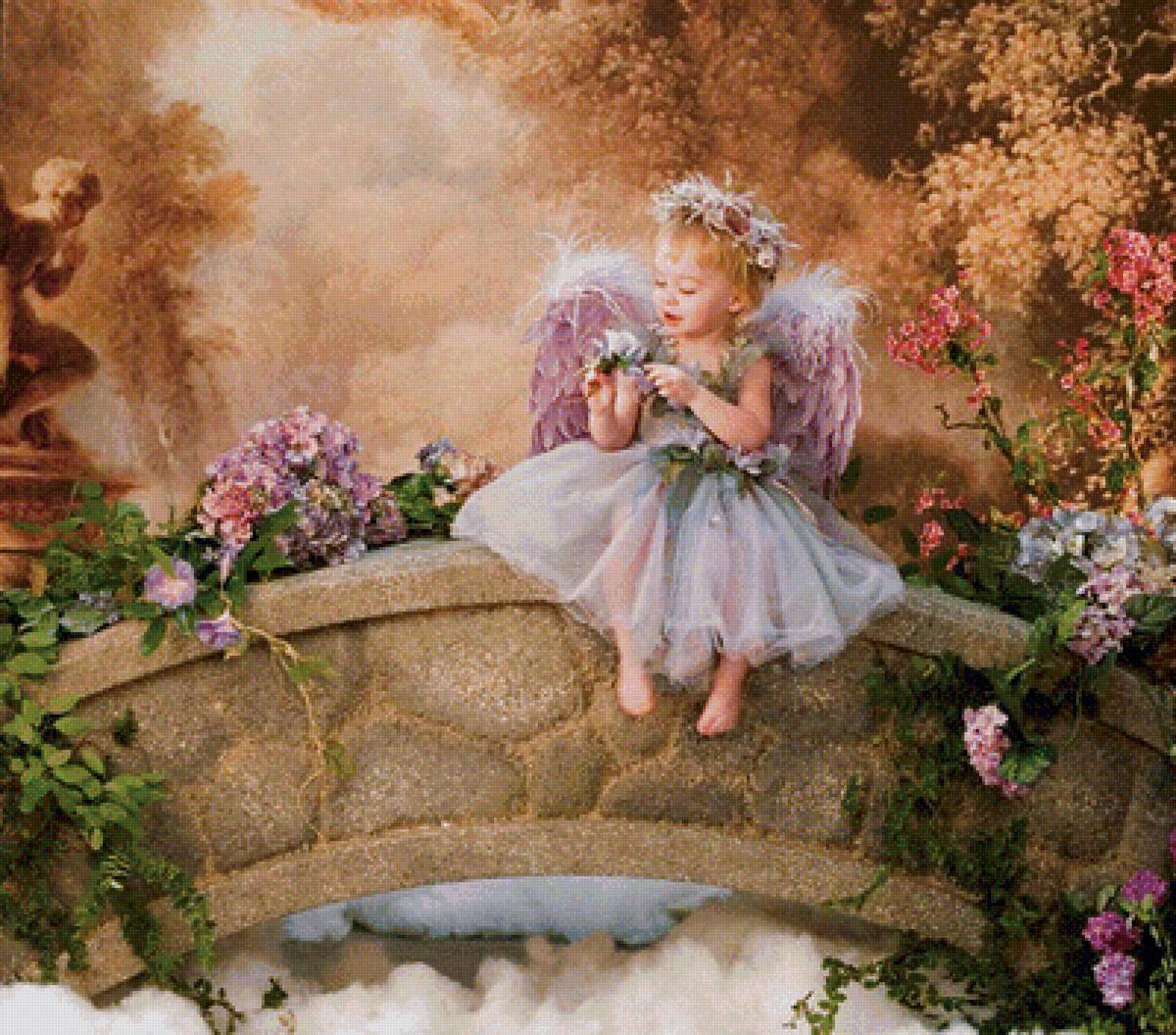 Ангелочек - ангелочек, ангел, мост, девочка, цветы - предпросмотр