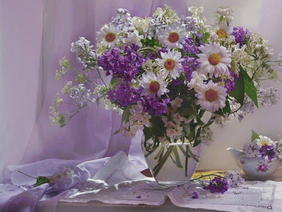 Полевые цветы - натюрморт, цветы, ромашки, букет - предпросмотр