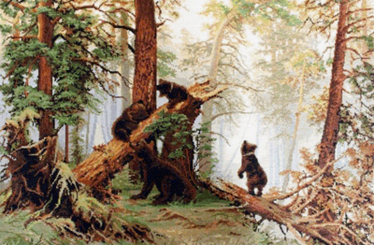 Шишкин - сосновый бор, утро, медведи - предпросмотр