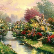 Схема вышивки «ДЕРЕВЕНСКИЙ ПЕЙЗАЖ.ТОМАС КИНКЕЙД»