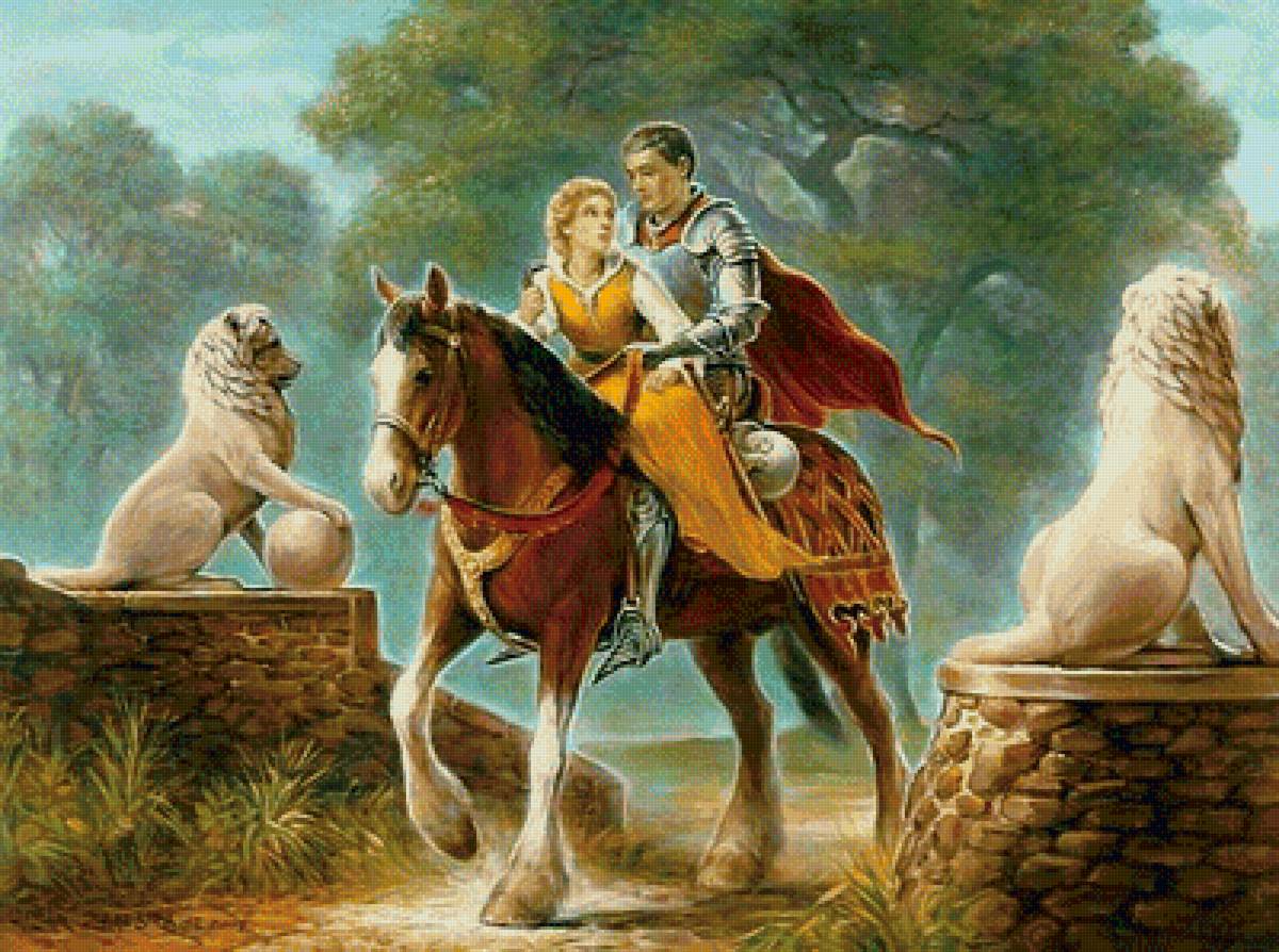 Возвращение рыцаря - рыцарь, всадник, лошадь, львы - предпросмотр