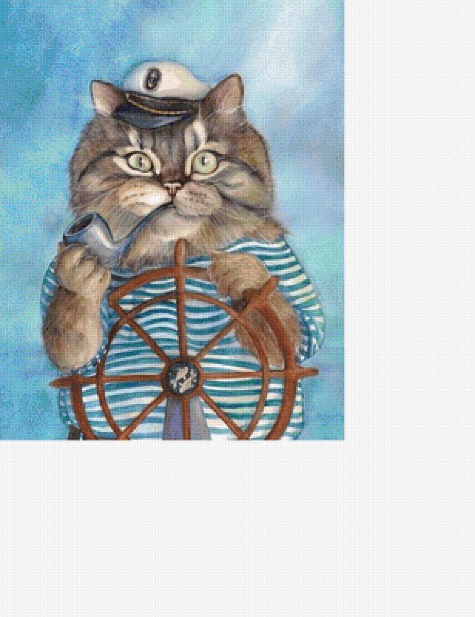 кот Боцман - моряк, кот, трубка, штурвал - предпросмотр