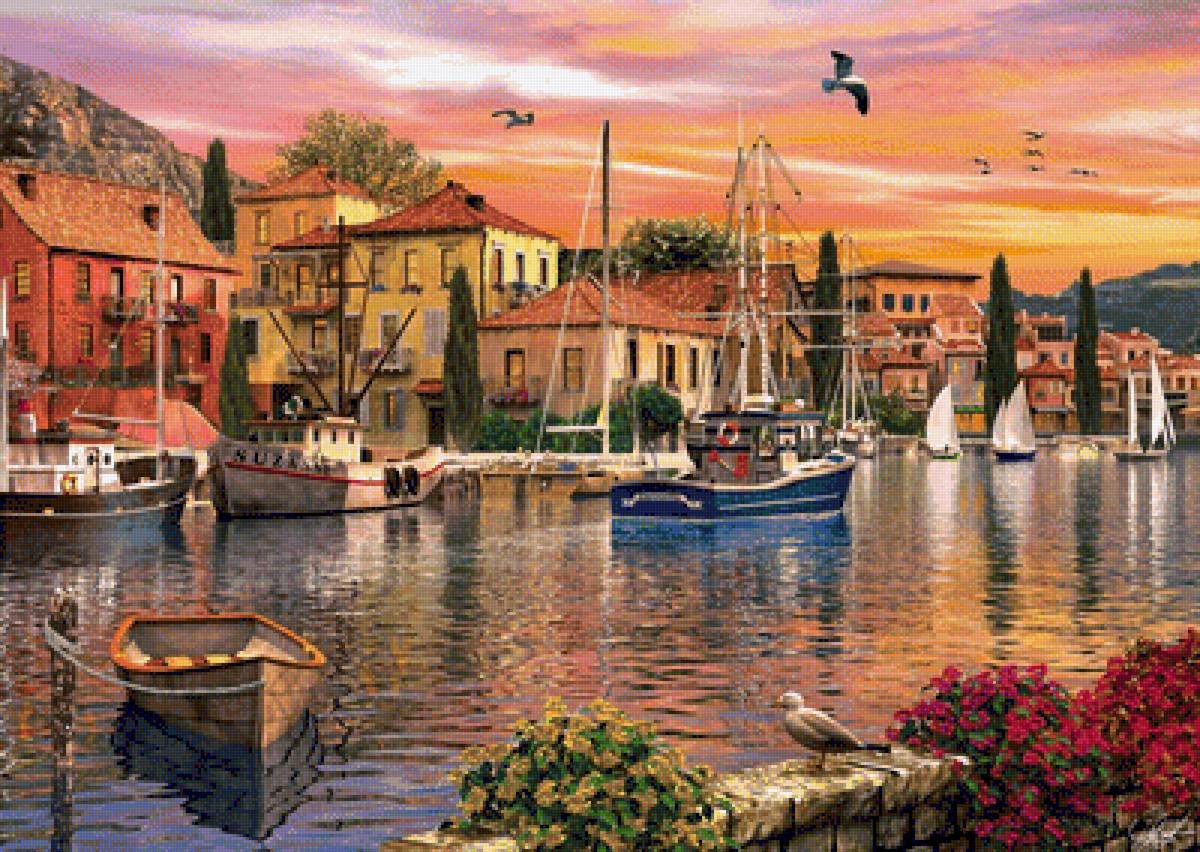 Harbour Sunset. - dominic davison painter.seascape.birds. - предпросмотр