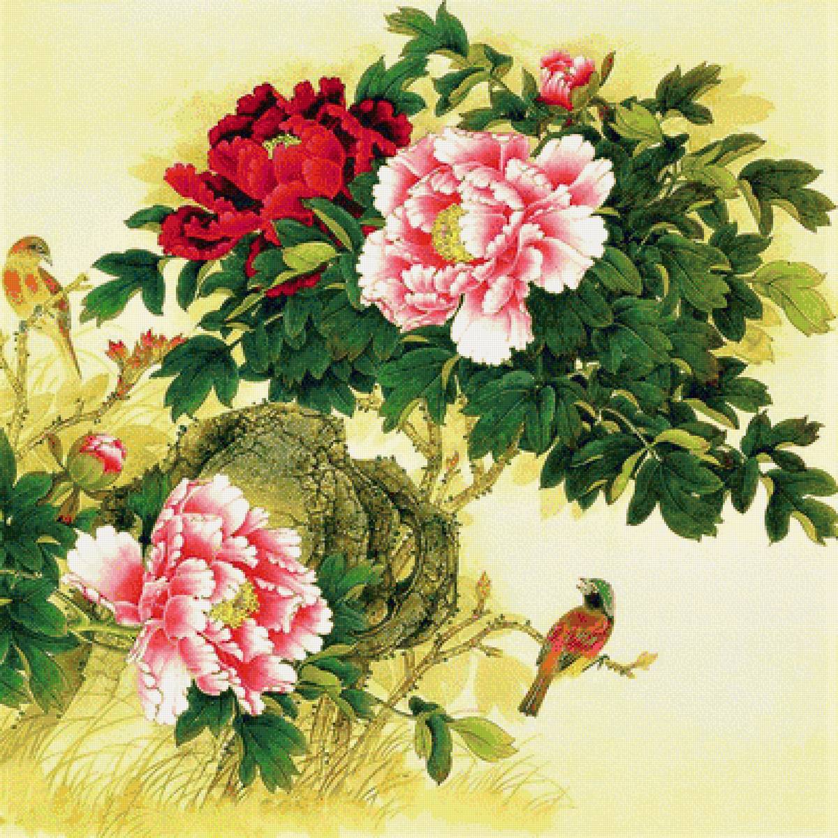 Цветы - рисунок, птички, цветы, птицы - предпросмотр