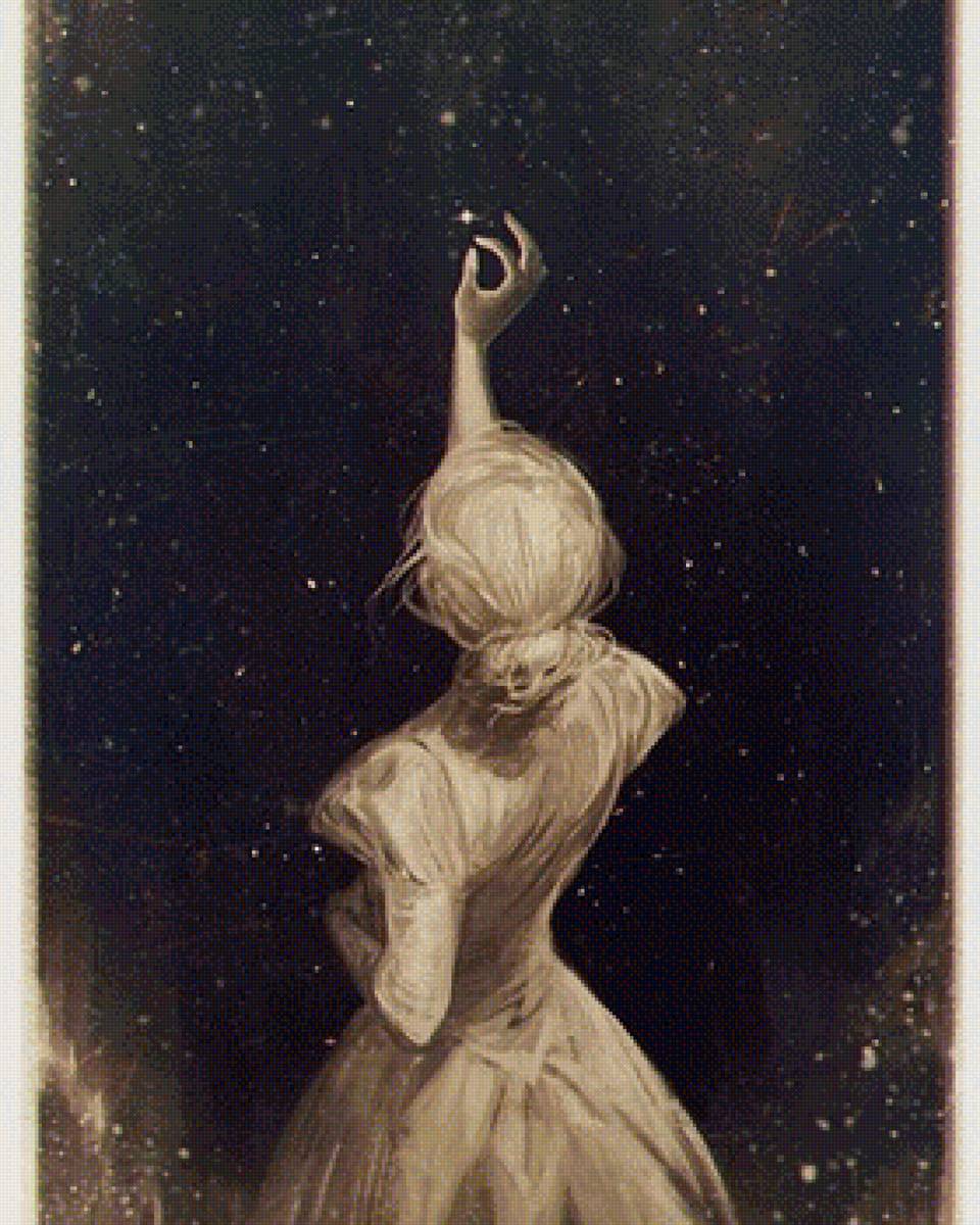 девушка - девушка, красота, ночь, звезды, фантастика - предпросмотр