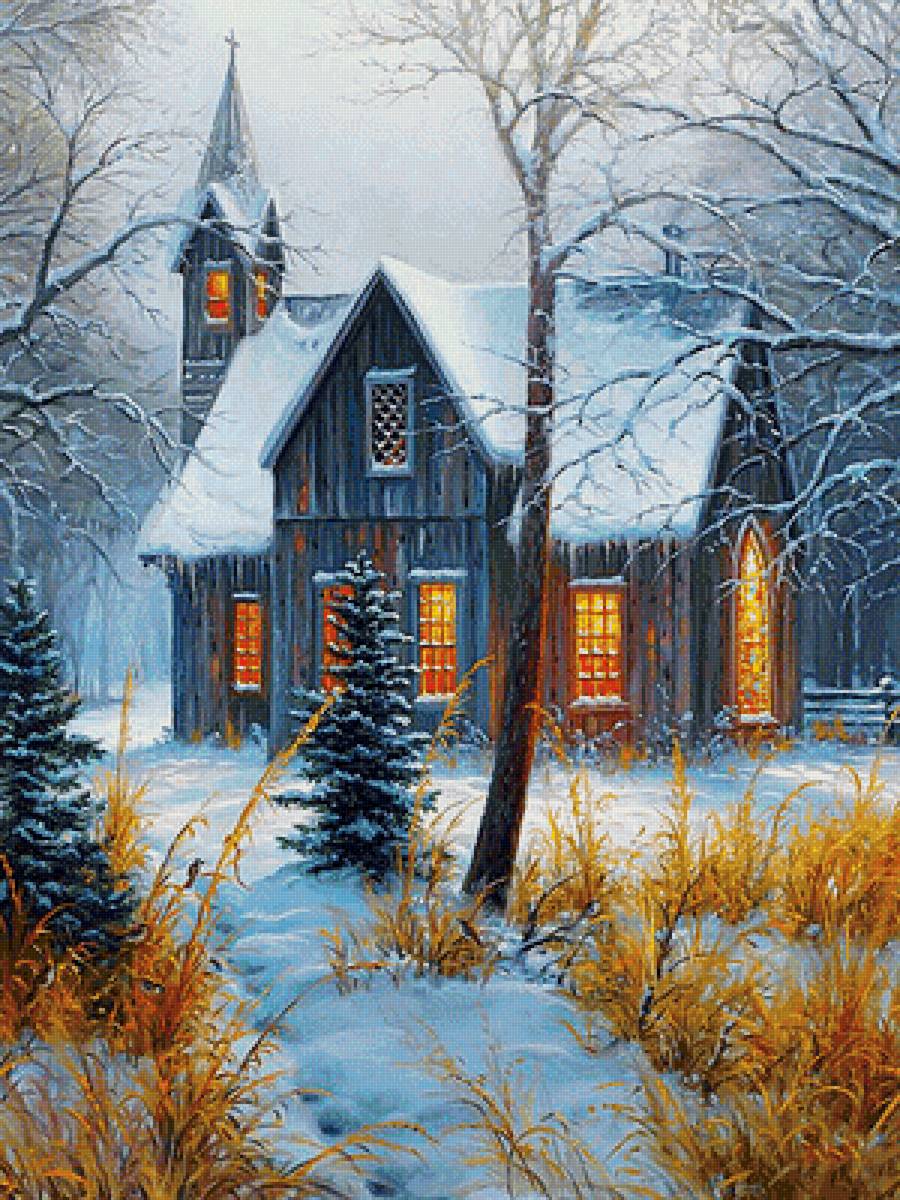 Зимний пейзаж - дом, снег, зима - предпросмотр