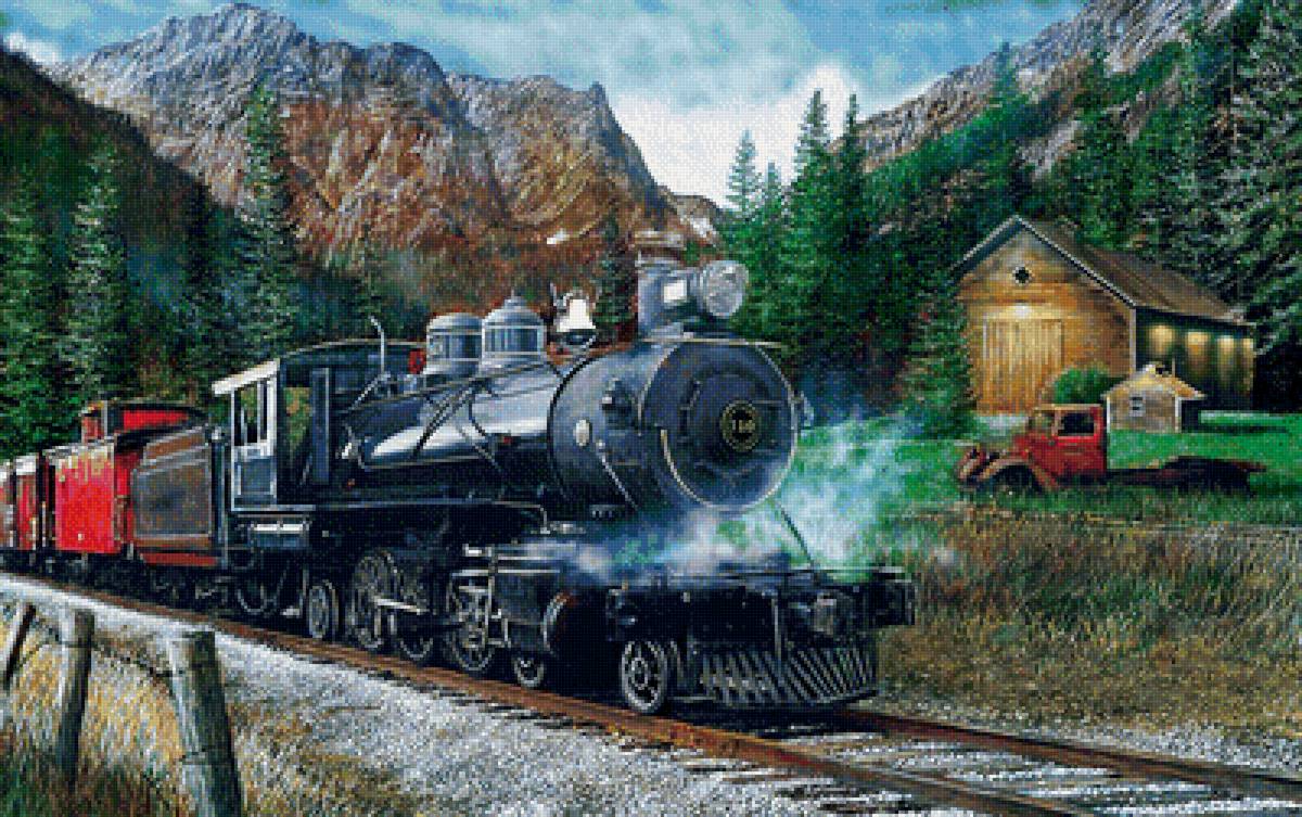 Пейзаж - поезд, лес, природа, лето, пейзаж, горы - предпросмотр