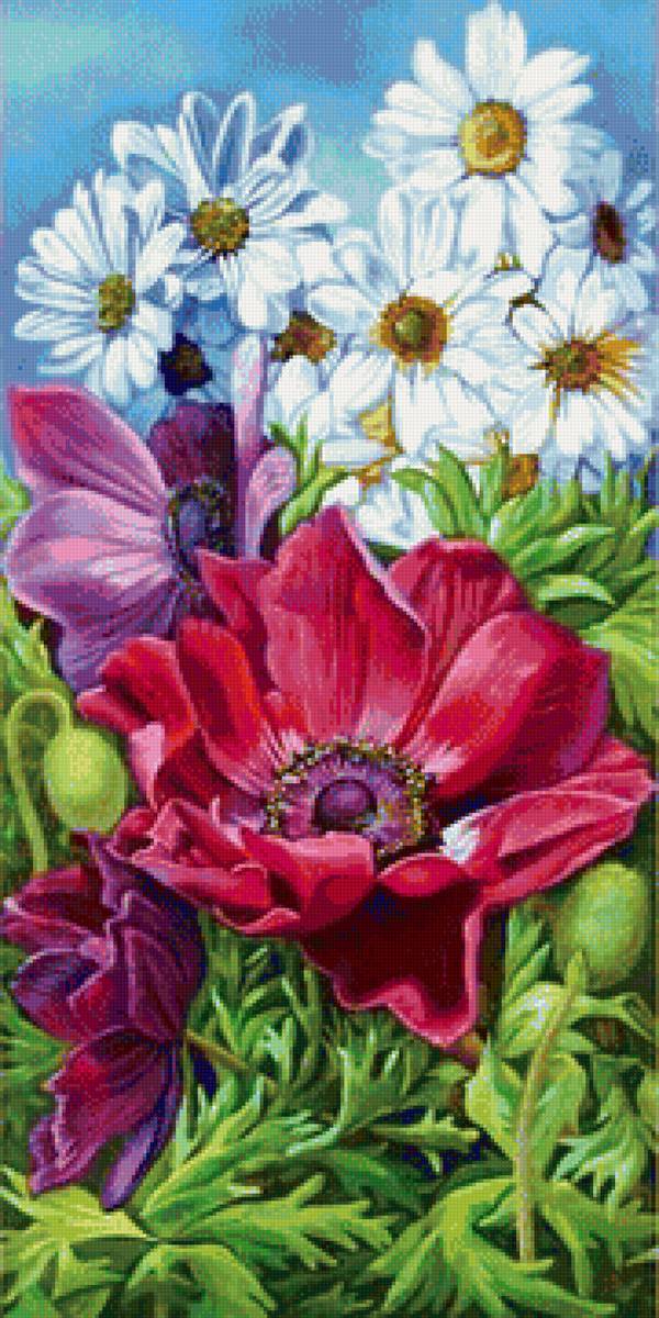 Триптих "Маки" 2 часть - цветы, рмашки, маки - предпросмотр