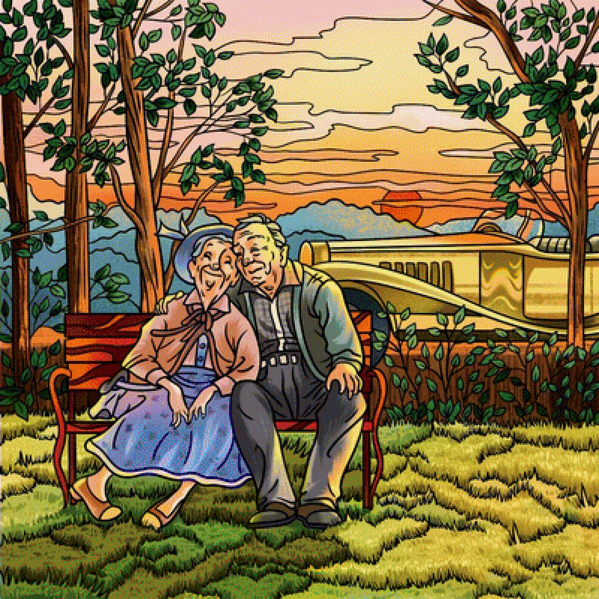 Счастливая пара - #пожилыелюди, #счастье, #пейзаж, #машина - предпросмотр