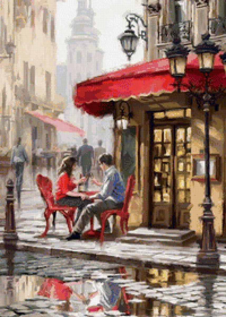 Городское кафе - вода, город, дождь - предпросмотр