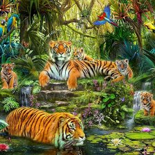 Схема вышивки «Семейство тигров»