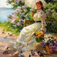 Схема вышивки «dziewczyna i gołębie»