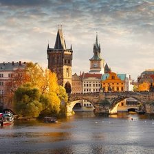 Charles Bridge with Vltava River, Prague.