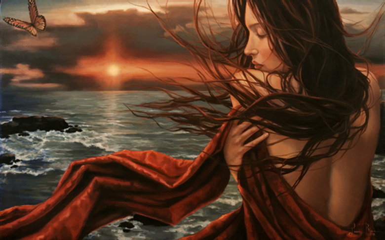 Арт - арт, закат, море, девушка, фентази, романтика - оригинал