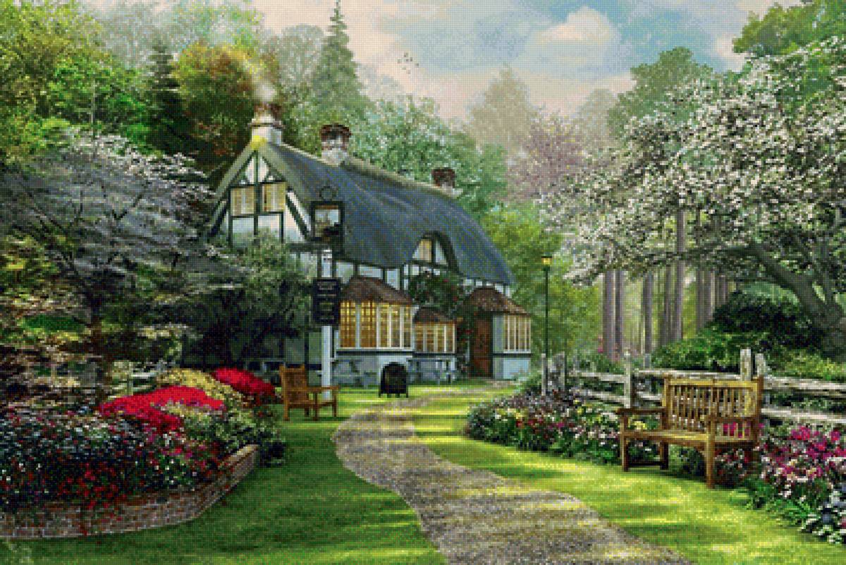 Домик - дом, цветы, лето, пейзаж, домик, природа - предпросмотр