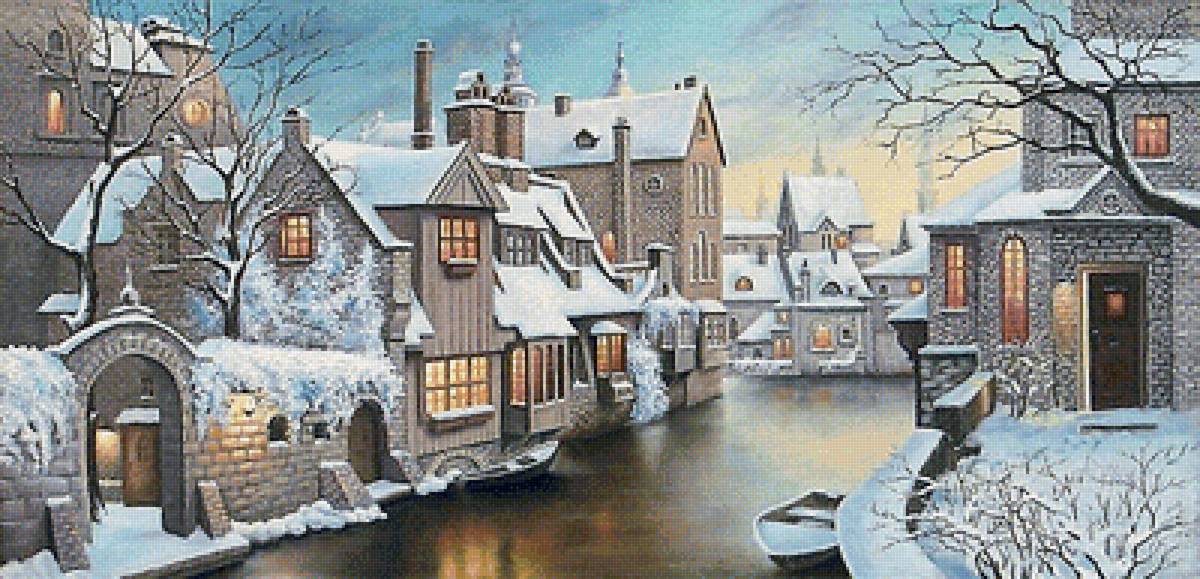 Городской пейзаж - канал, зима, дома, река - предпросмотр