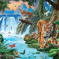 Схема вышивки «Семейство тигров»