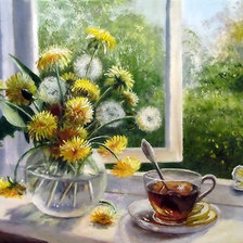 Схема вышивки «одуванчики на окне»