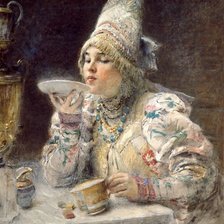 Схема вышивки «девушка и чай»