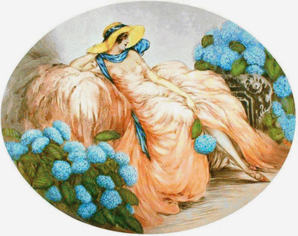 Дама и гортензии - люди, девушка, цветы - предпросмотр