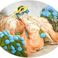 Дама и гортензии