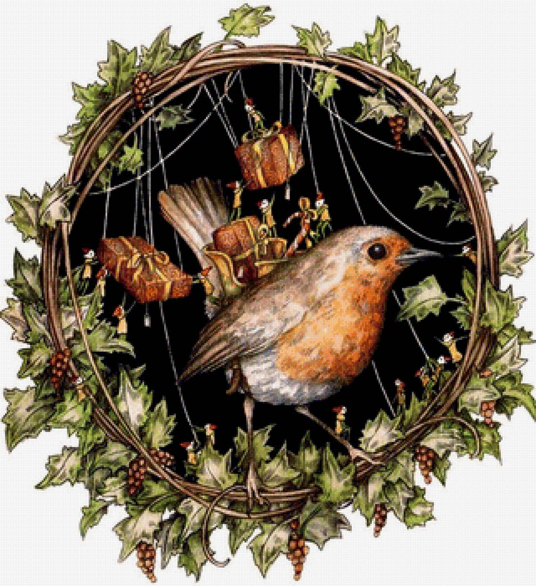 Сказочные иллюстрации Adam Oehlers - птичка виноградная лоза рождество подарки - предпросмотр