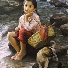 Схема вышивки «Девочка и щенок»