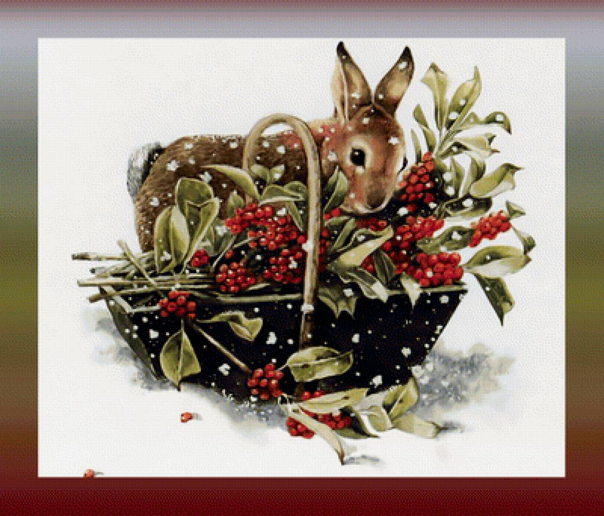 Заяц в корзинке - заяц корзина калина снег - предпросмотр