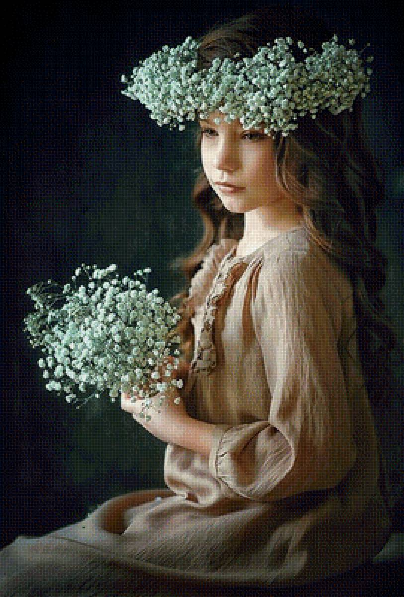 Девочка с цветами - портрет, венок, девочка, цветы - предпросмотр
