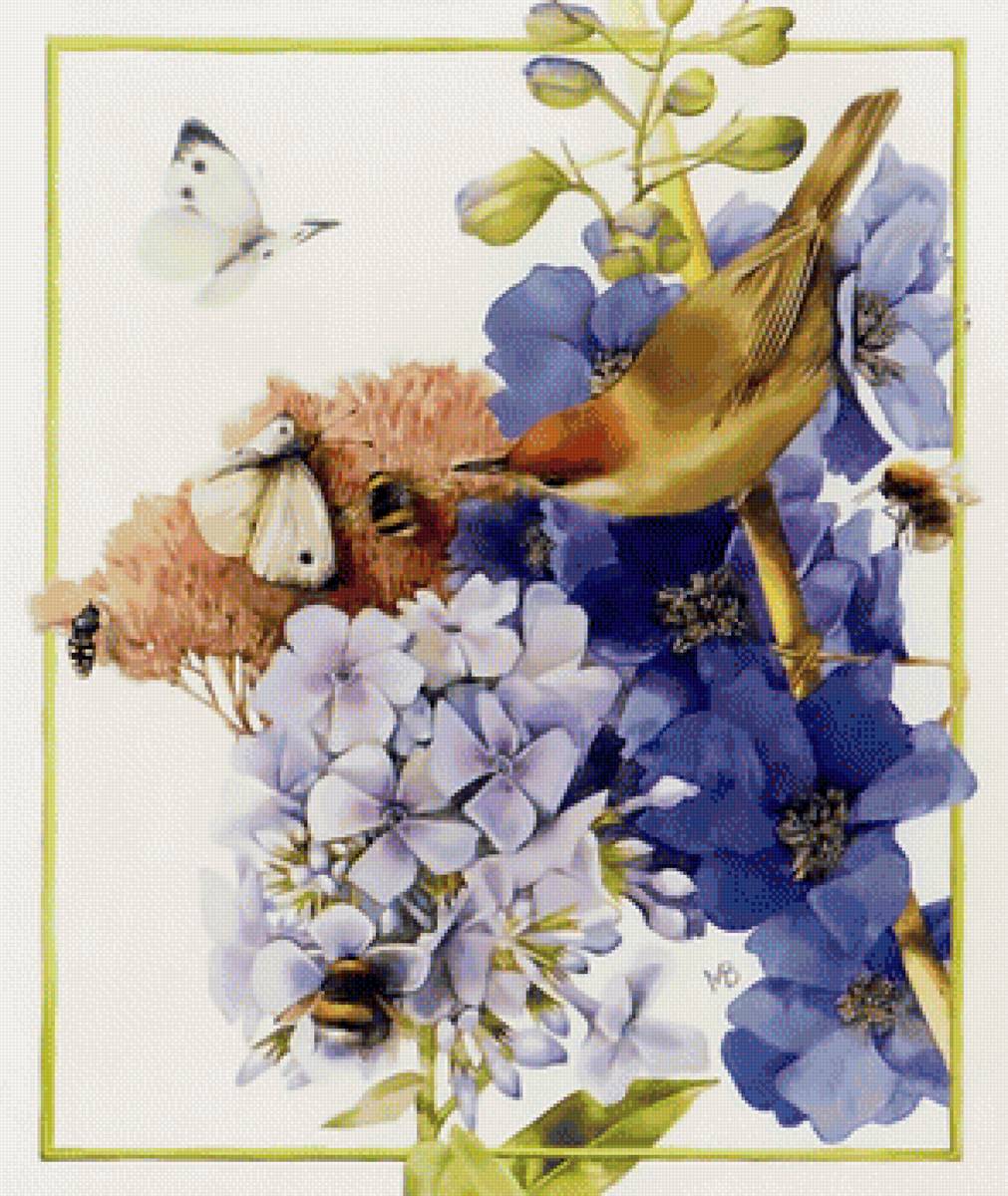 Птица - птица цветы букет бабочка пчела - предпросмотр