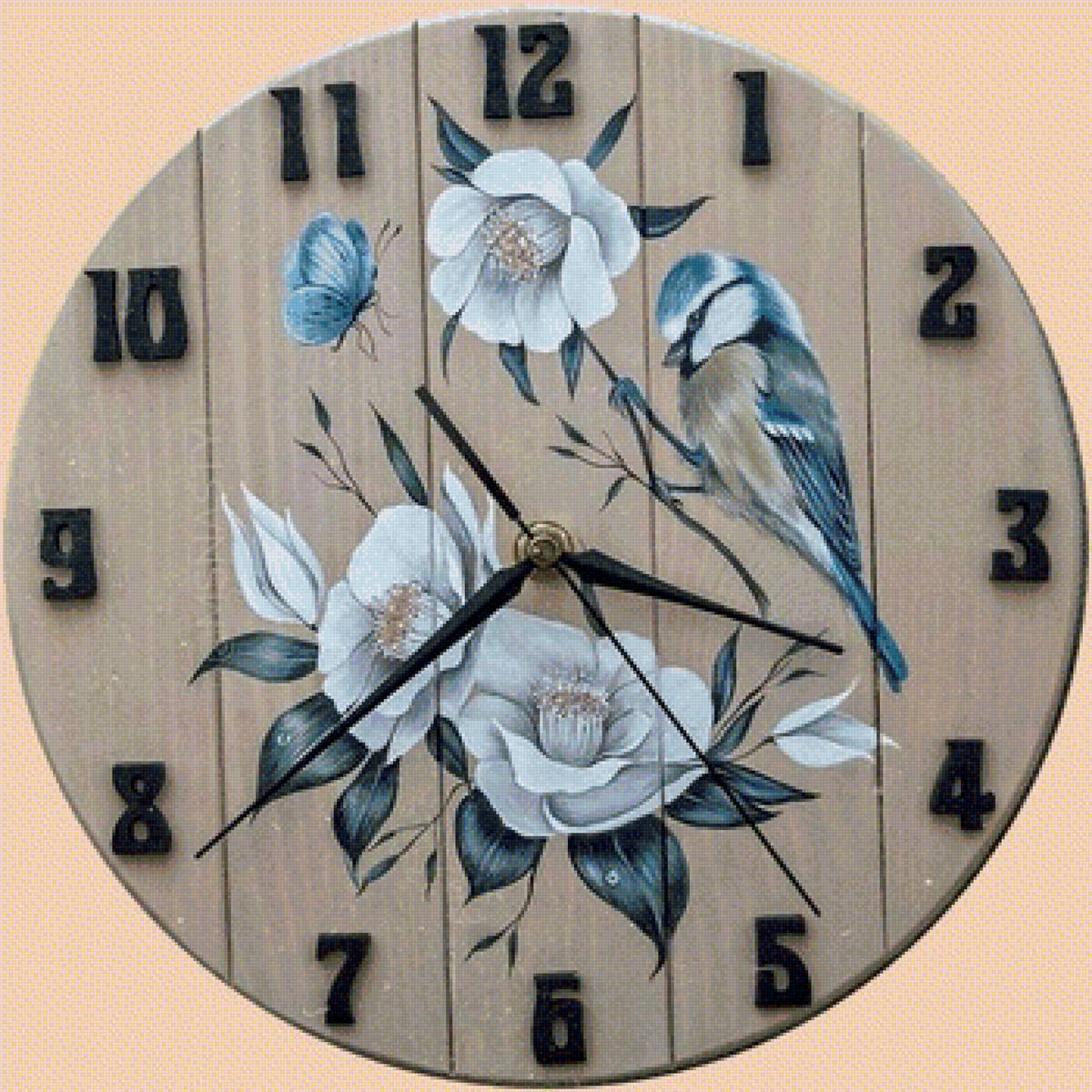 Часы с птичкой2 - часы с птичкой цветы - предпросмотр