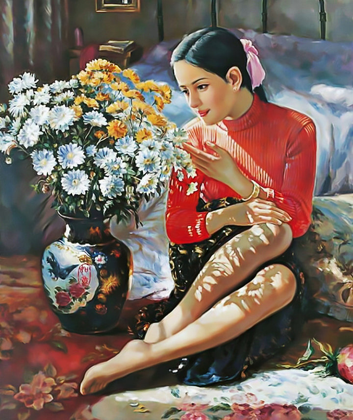 Девушка  с букетом2 - утро девушка цветы букет - оригинал