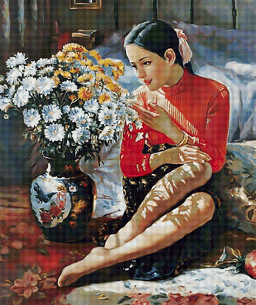 Девушка  с букетом2 - утро девушка цветы букет - предпросмотр