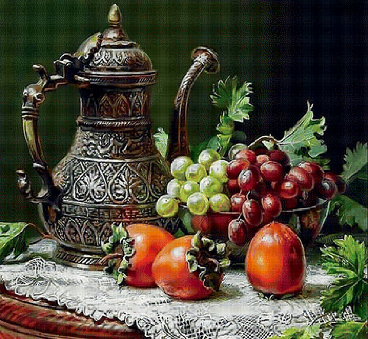 Натюрморт - натюрморт фрукты виноград хурма - предпросмотр
