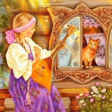 Схема вышивки «Девочка и котик»