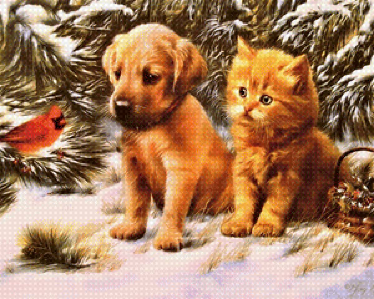 Рыжики. - котенок щенок зима снег - предпросмотр