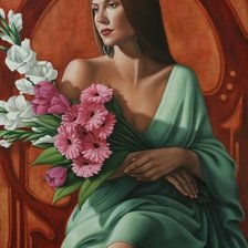 Схема вышивки «Девушка  с букетом3»